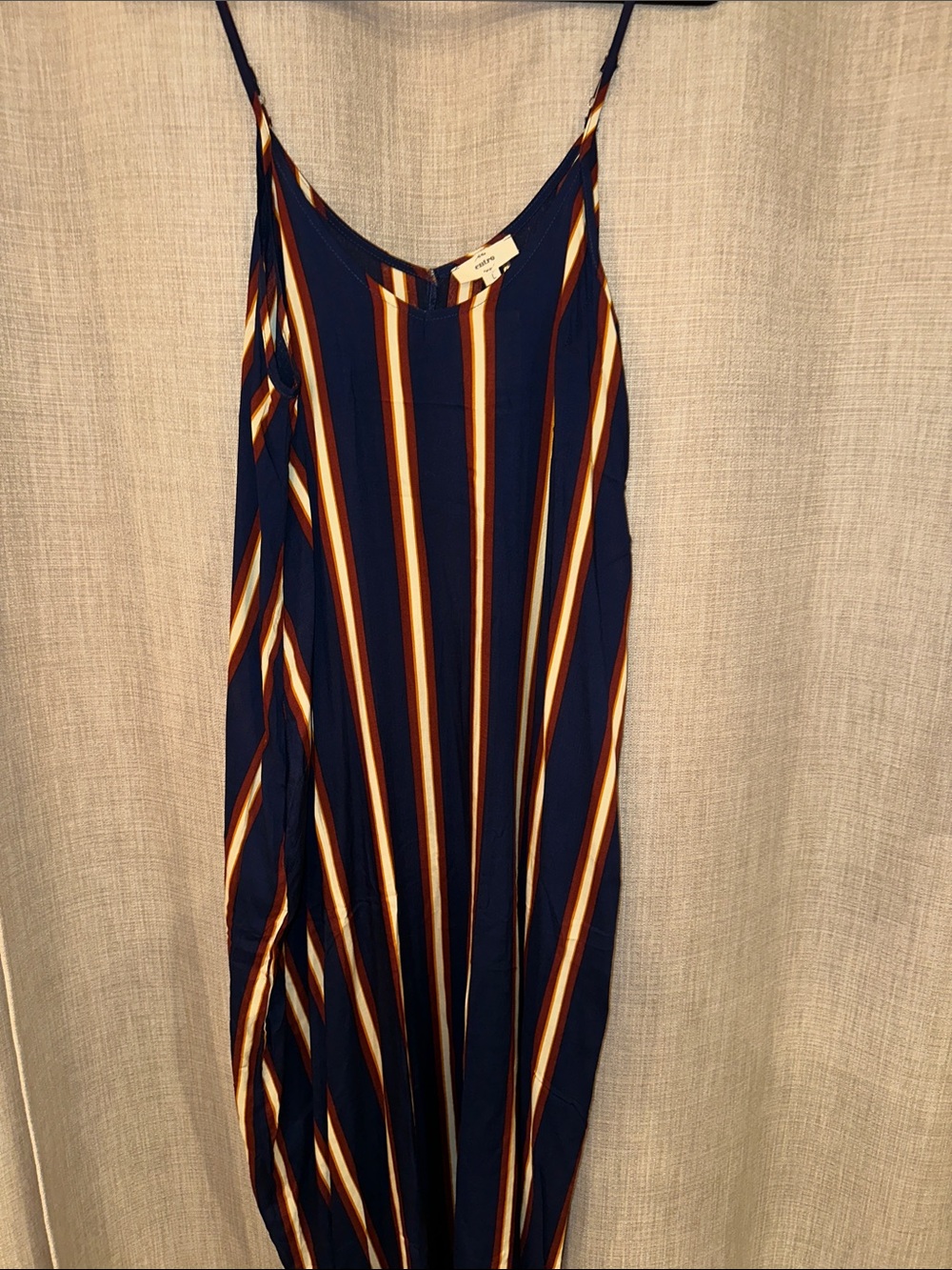 Navy Striped Sac Dress with Rust and Cream Stripes